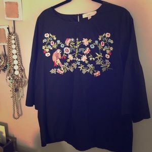 Loft bell sleeved top with embroidery.